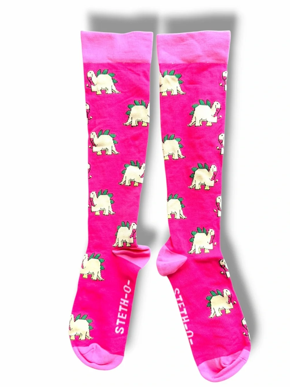 FIGS Steth-O-Saurus Pink Compression Socks Nurse Medical Size Small Dinosaur